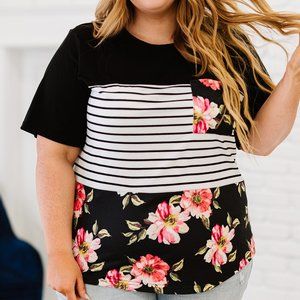 Plus Size Mixed Print Round Neck T-Shirt